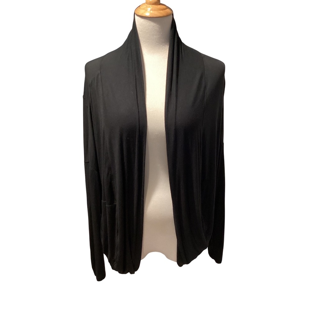Prana Womens Black Tencel Modal Open Front Draped Shawl Cardigan Sweater Large